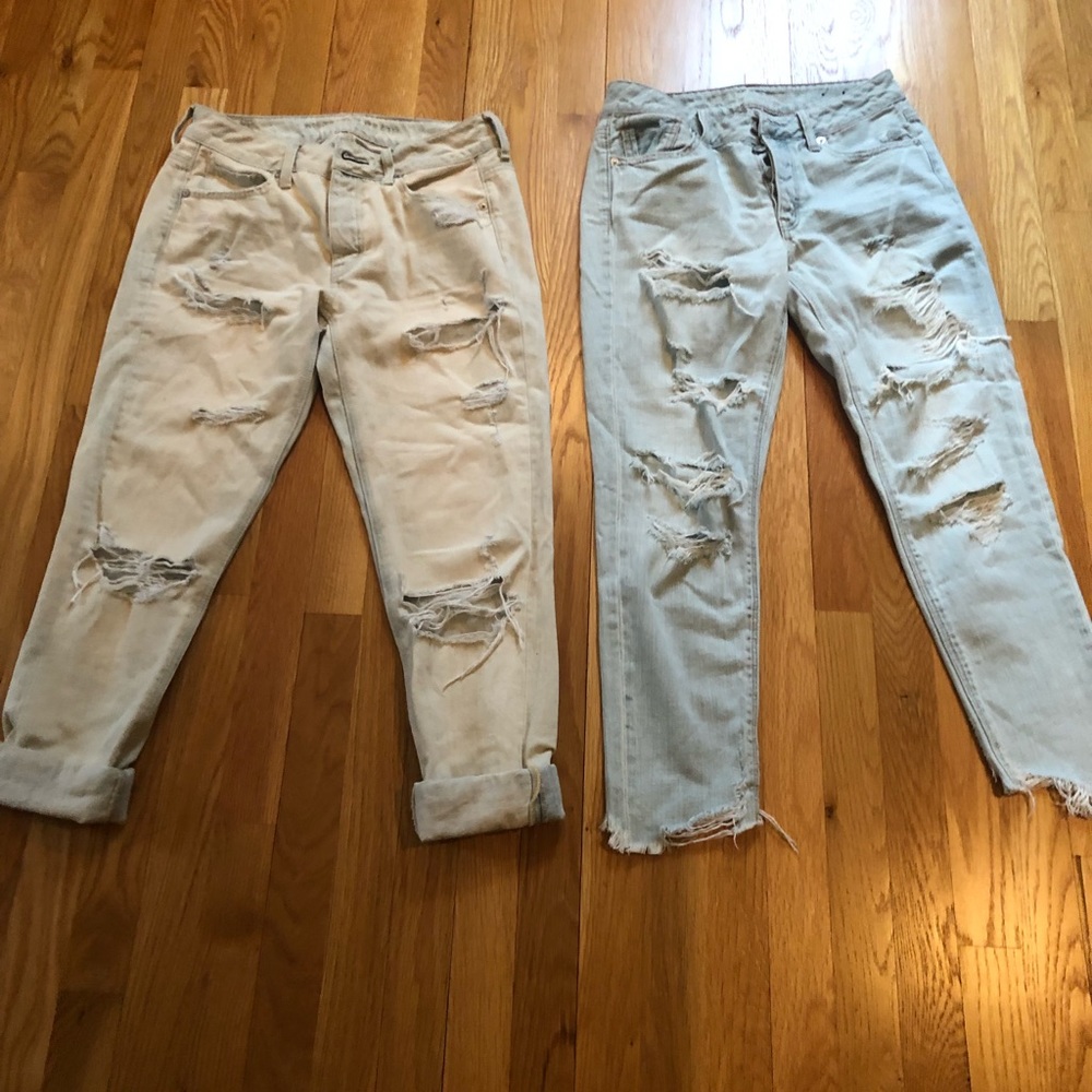 2 pairs American eagle boyfriend mom jeans 0